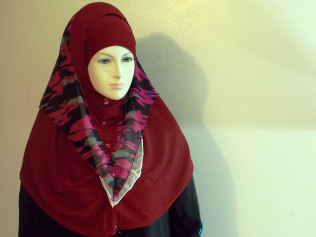 Red Long 2 Piece Amira Hijab w/Button style 1